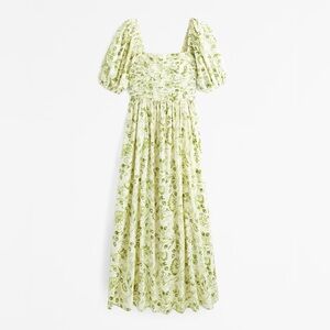 A&F Emerson Poplin Puff Sleeve Maxi Dress in Green Floral Pattern